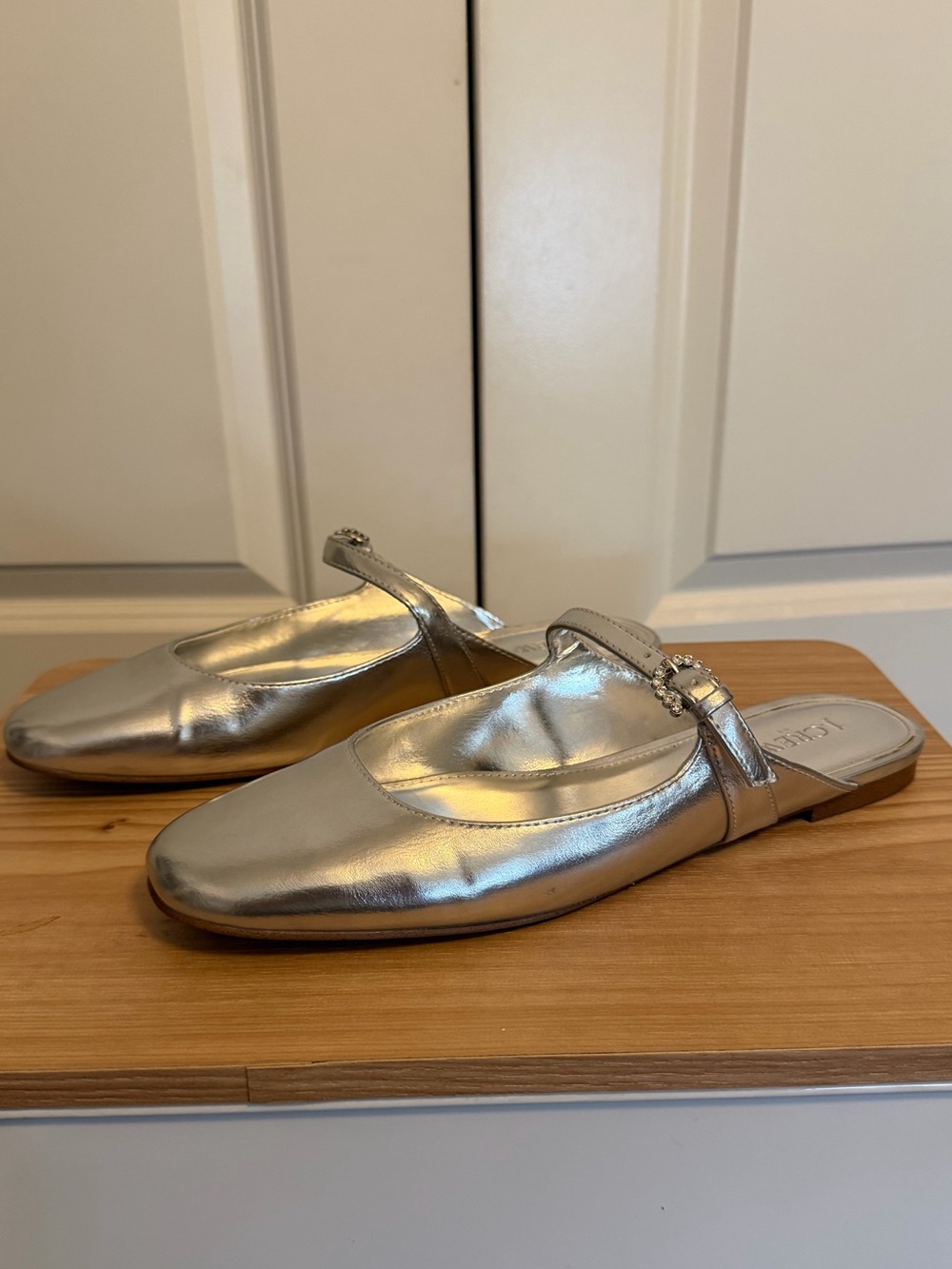 J Crew Factory Metallic Silver Leather Mary Jane Women's Slides Size 10